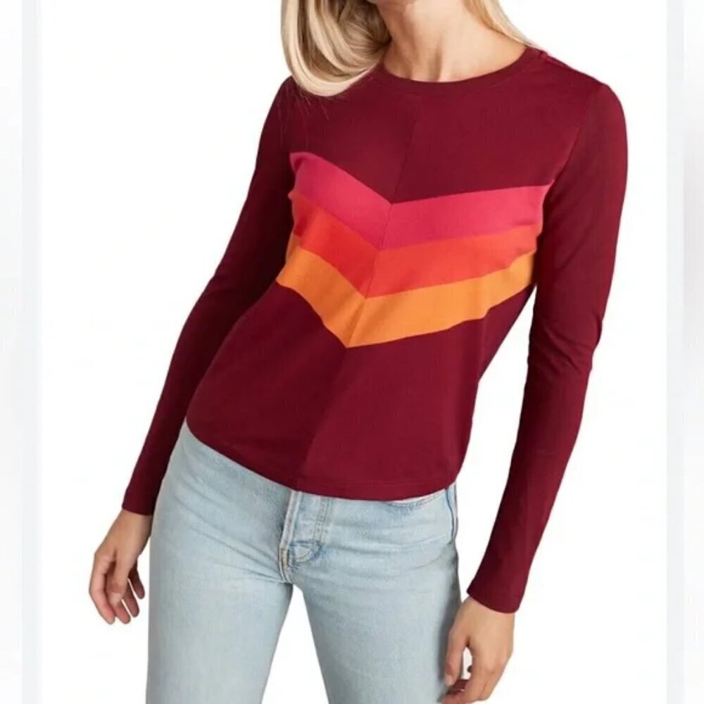 Marine Layer Deb Burgundy Maroon Wine Red Chevron LOng Sleeve Top